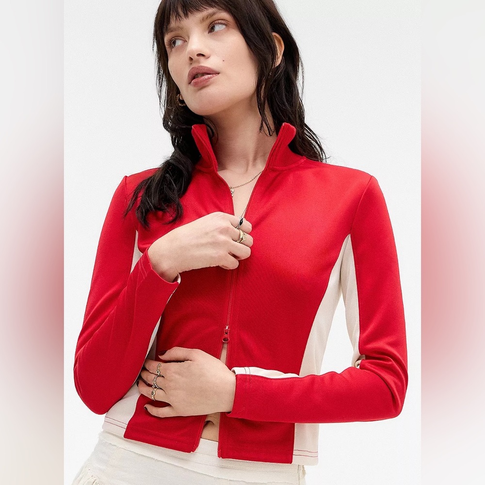 New Urban Outfitters BDG $49 Shaun Sport Zip-Through Track Top Red & White Small